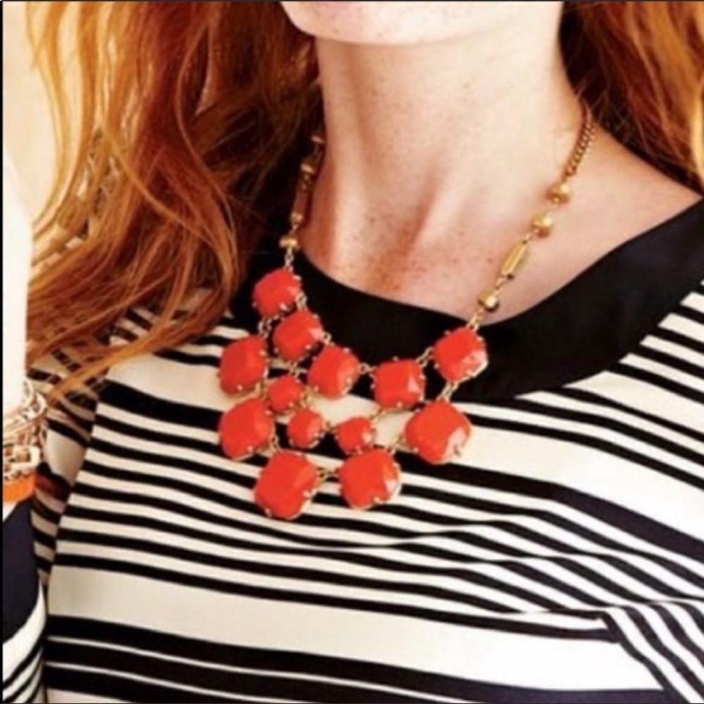 J. Crew Olivia Bib Necklace Statement‎ Faceted Epoxy Orange Gold Preppy